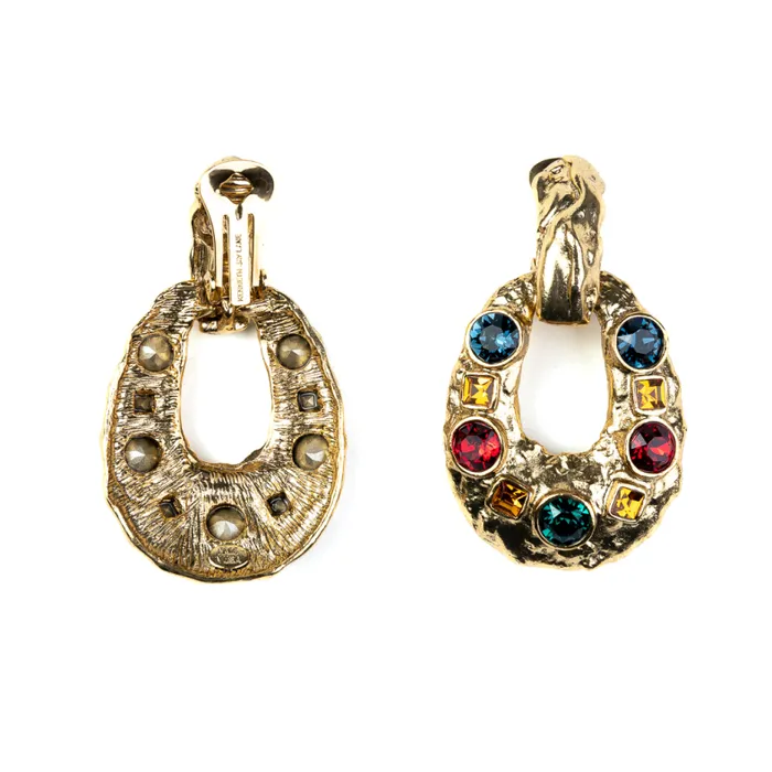 Kenneth Jay Lane Dark Color Gem Earrings Women Gemstone Oval Clip Earrings