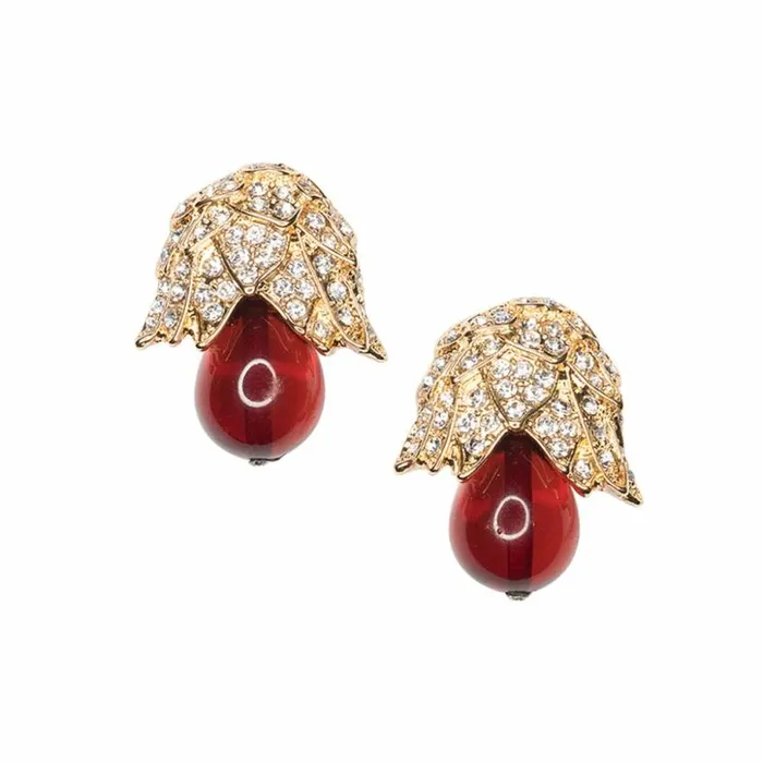 Kenneth Jay Lane Dark Color Gem Earrings Women Jackie Kennedy Ruby Bud Clip Earrings Kenneth Jay Lane Dark Color Gem Earrings Women Jackie Kennedy Ruby Bud Clip Earrings