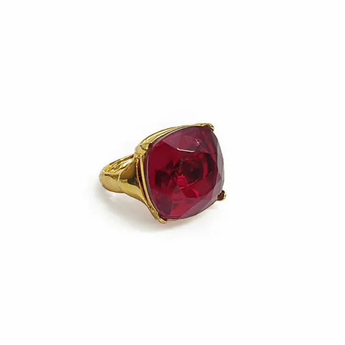 Kenneth Jay Lane Dark Color Gem Rings Women Gold And Ruby Square Stone Ring