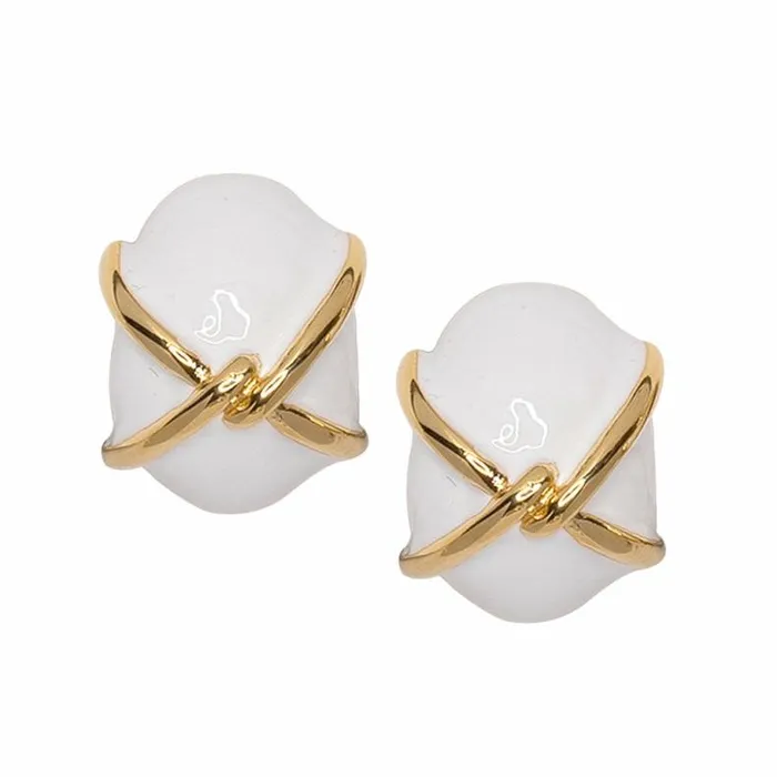 Kenneth Jay Lane Light Color Earrings Women 034X034 White Button Clip Earring Kenneth Jay Lane Light Color Earrings Women 034X034 White Button Clip Earring