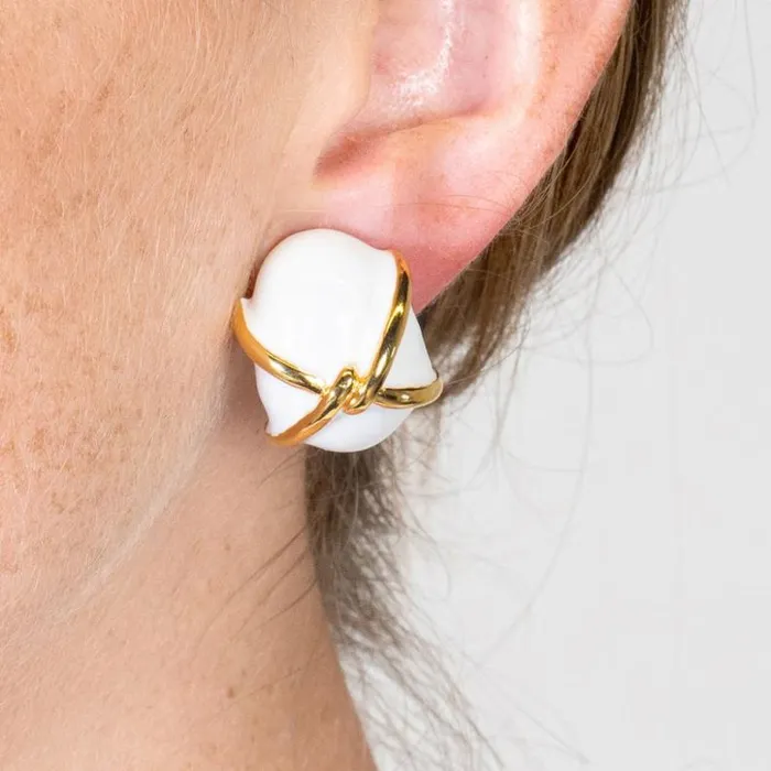 Kenneth Jay Lane Light Color Earrings Women 034X034 White Button Clip Earring