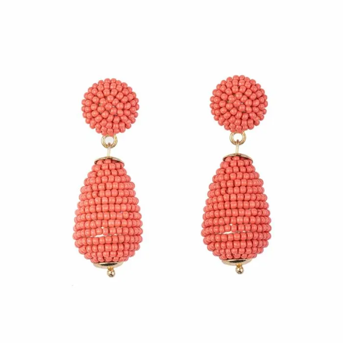 Kenneth Jay Lane Light Color Earrings Women Coral Seed Bead Pierced Earring