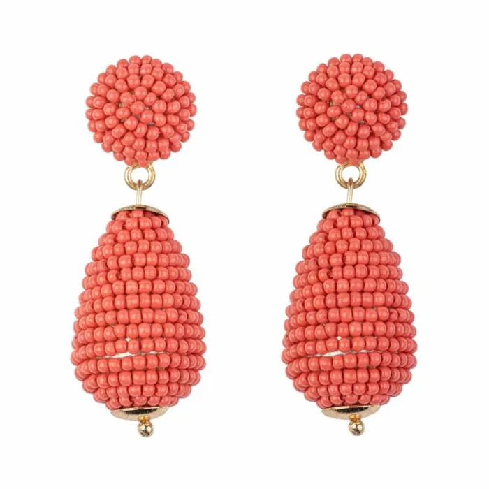 Kenneth Jay Lane Light Color Earrings Women Coral Seed Bead Pierced Earring
