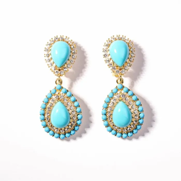 Kenneth Jay Lane Light Color Earrings Women Gold Crystal And Turquoise Cabochon Clip Earring Kenneth Jay Lane Light Color Earrings Women Gold Crystal And Turquoise Cabochon Clip Earring