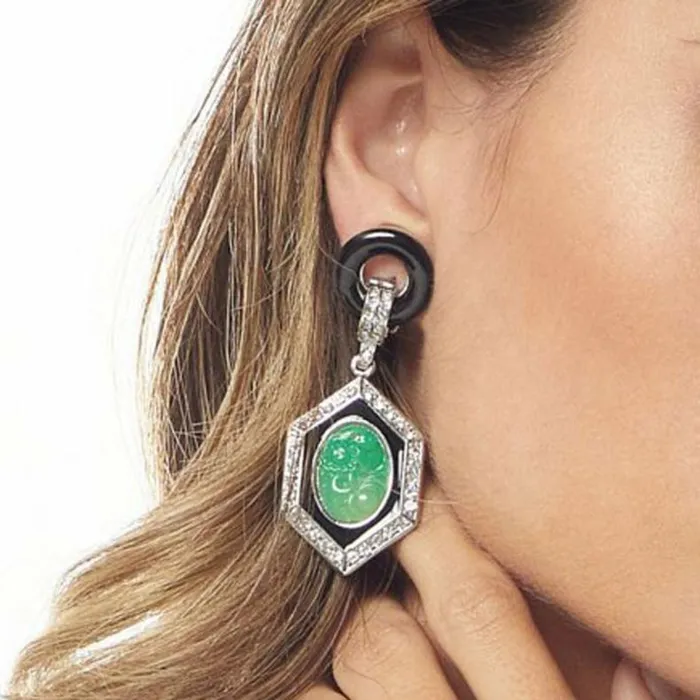 Kenneth Jay Lane Light Color Earrings Women Jade Hexagon Deco Clip Earring