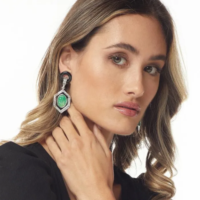 Kenneth Jay Lane Light Color Earrings Women Jade Hexagon Deco Clip Earring Kenneth Jay Lane Light Color Earrings Women Jade Hexagon Deco Clip Earring