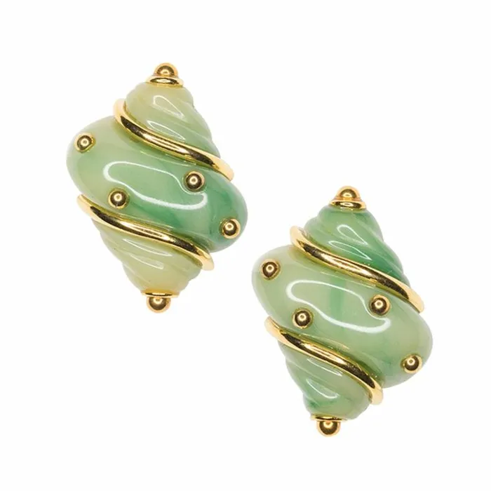Kenneth Jay Lane Light Color Earrings Women Jade Seashell Clip Earrings