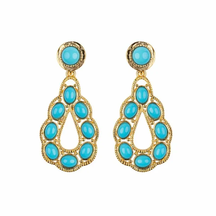 Kenneth Jay Lane Light Color Earrings Women Turquoise Cabochon Drop Pierced Earrings