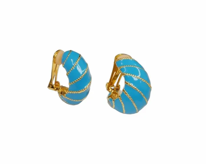 Kenneth Jay Lane Light Color Earrings Women Turquoise Twist Rope Hoop Clip Earring Kenneth Jay Lane Light Color Earrings Women Turquoise Twist Rope Hoop Clip Earring