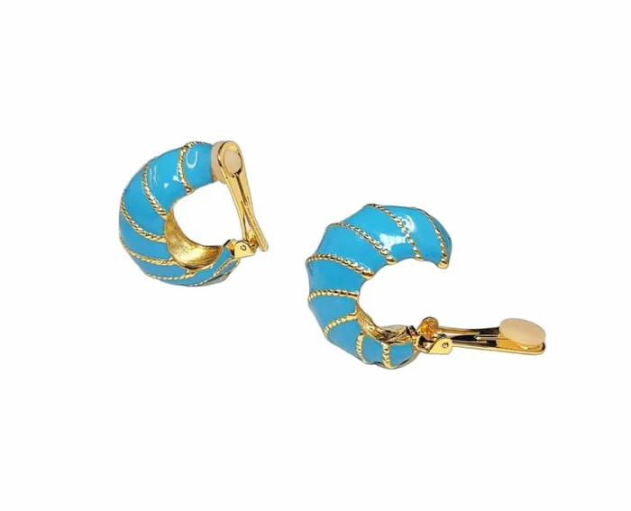 Kenneth Jay Lane Light Color Earrings Women Turquoise Twist Rope Hoop Clip Earring Kenneth Jay Lane Light Color Earrings Women Turquoise Twist Rope Hoop Clip Earring