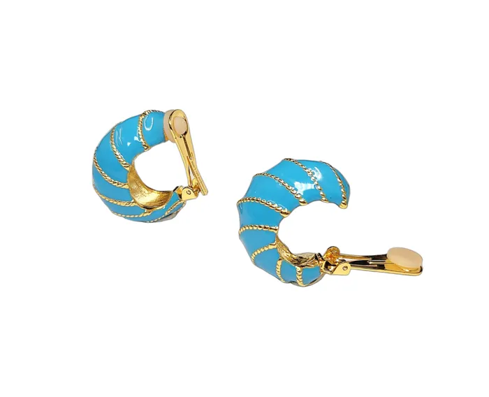 Kenneth Jay Lane Light Color Earrings Women Turquoise Twist Rope Hoop Clip Earring Kenneth Jay Lane Light Color Earrings Women Turquoise Twist Rope Hoop Clip Earring