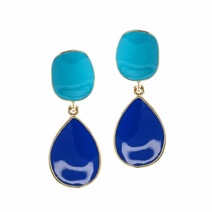 Kenneth Jay Lane Light Color Earrings Women TwoTone Blue Drop Clip Earrings