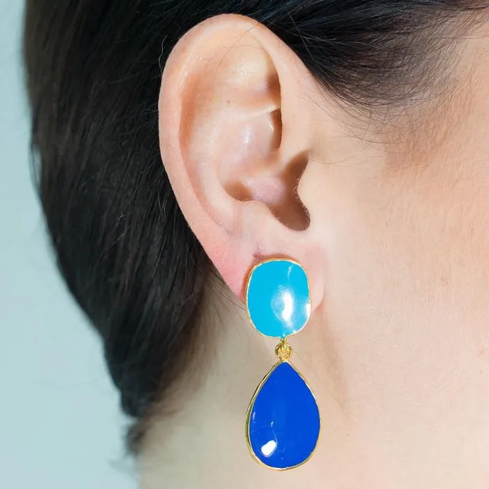 Kenneth Jay Lane Light Color Earrings Women TwoTone Blue Drop Clip Earrings Kenneth Jay Lane Light Color Earrings Women TwoTone Blue Drop Clip Earrings