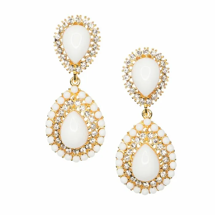 Kenneth Jay Lane Light Color Earrings Women White and Crystal Teardrop Clip Earrings Kenneth Jay Lane Light Color Earrings Women White and Crystal Teardrop Clip Earrings