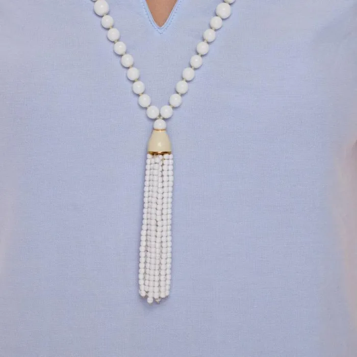 Kenneth Jay Lane Light Color Necklaces Women White Glass Bead Tassel Necklace Kenneth Jay Lane Light Color Necklaces Women White Glass Bead Tassel Necklace