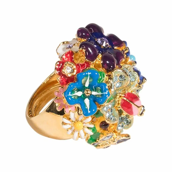 Kenneth Jay Lane Light Color Rings Women Multicolored Flower Adjustable Ring