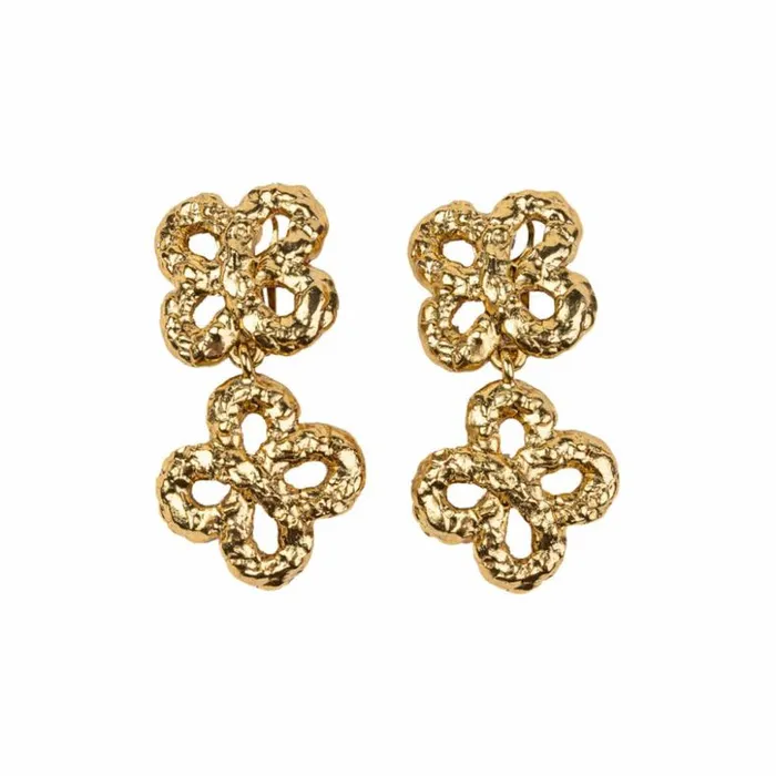 Kenneth Jay Lane Metallic Finish Earrings Women Gold Rippled Clover Cross Clip Earrings Kenneth Jay Lane Metallic Finish Earrings Women Gold Rippled Clover Cross Clip Earrings