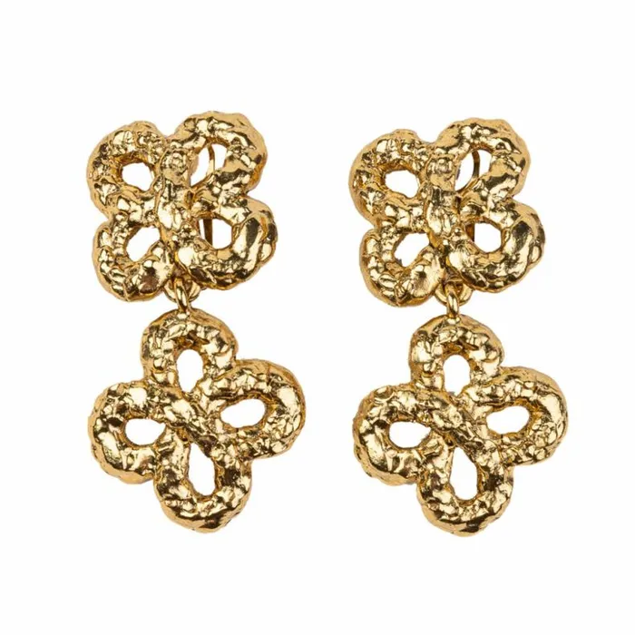 Kenneth Jay Lane Metallic Finish Earrings Women Gold Rippled Clover Cross Clip Earrings