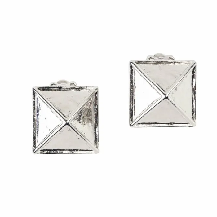Kenneth Jay Lane Metallic Finish Earrings Women Silver Pyramid Clip Earring