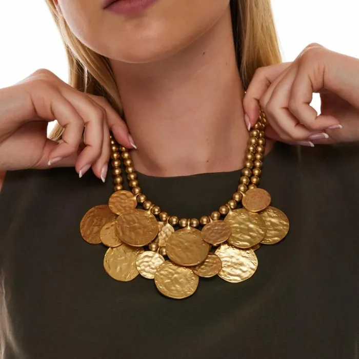 Kenneth Jay Lane Metallic Finish Necklaces Women Satin Gold Coin Necklace