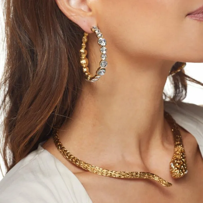 Kenneth Jay Lane Metallic Finish Necklaces Women Snake Spring Collar Necklace
