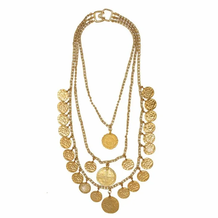 Kenneth Jay Lane Metallic Finish Necklaces Women Three Row Coin Necklace