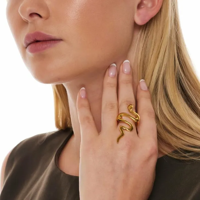 Kenneth Jay Lane Metallic Finish Rings Women Polished Gold Serpentine Snake Ring Kenneth Jay Lane Metallic Finish Rings Women Polished Gold Serpentine Snake Ring