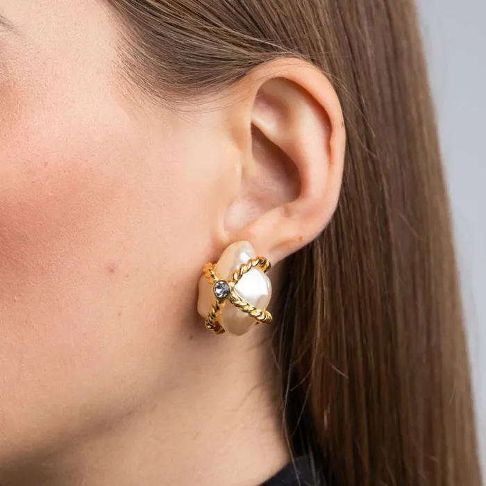 Kenneth Jay Lane Pearl Earrings Women Gold With White Pearl And Crystal Center 034X034 Nugget Clip Earrings Kenneth Jay Lane Pearl Earrings Women Gold With White Pearl And Crystal Center 034X034 Nugget Clip Earrings