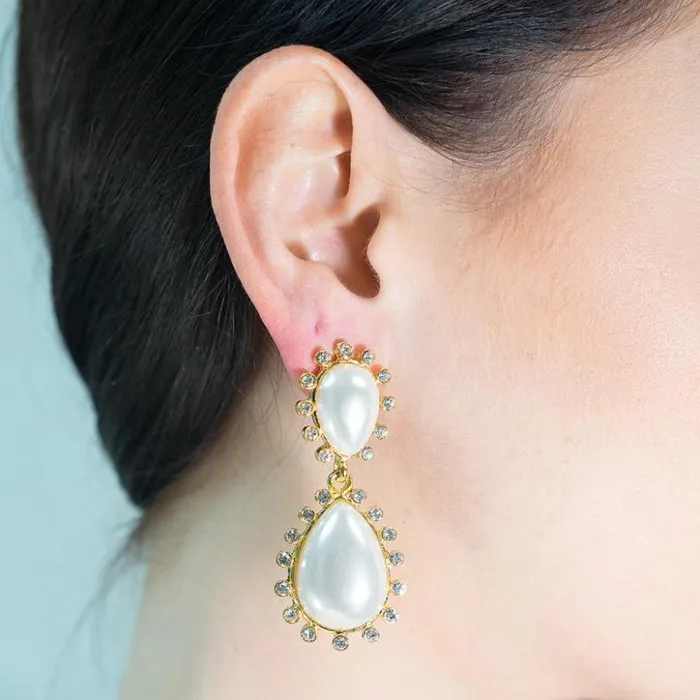 Kenneth Jay Lane Pearl Earrings Women Pearl Teardrop Clip Earrings