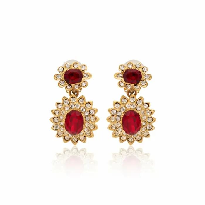 Kenneth Jay Lane Pearl Earrings Women Ruby Gemstone Clip Earrings