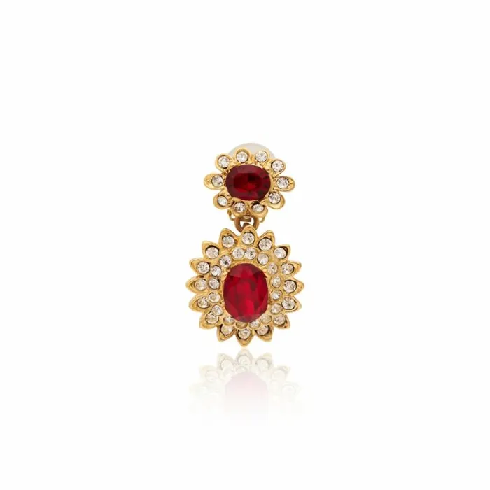 Kenneth Jay Lane Pearl Earrings Women Ruby Gemstone Clip Earrings