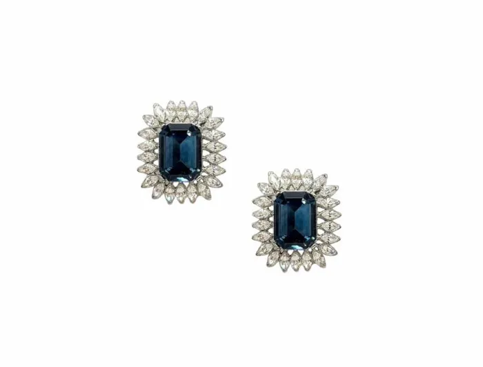 Kenneth Jay Lane Pearl Earrings Women Sapphire And Clear Crystal Clip Earring Kenneth Jay Lane Pearl Earrings Women Sapphire And Clear Crystal Clip Earring