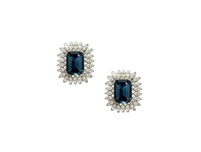Kenneth Jay Lane Pearl Earrings Women Sapphire And Clear Crystal Clip Earring