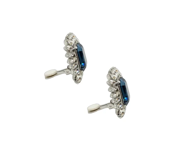 Kenneth Jay Lane Pearl Earrings Women Sapphire And Clear Crystal Clip Earring