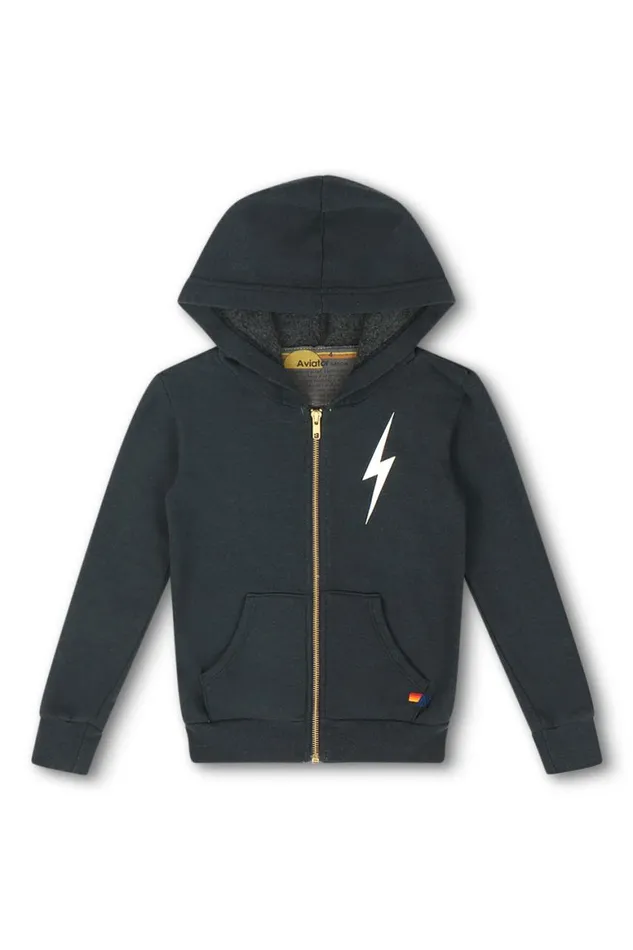 Kids Hoodies Aviator Nation Bolt Print Zip Hoodie 8211 Charcoal White