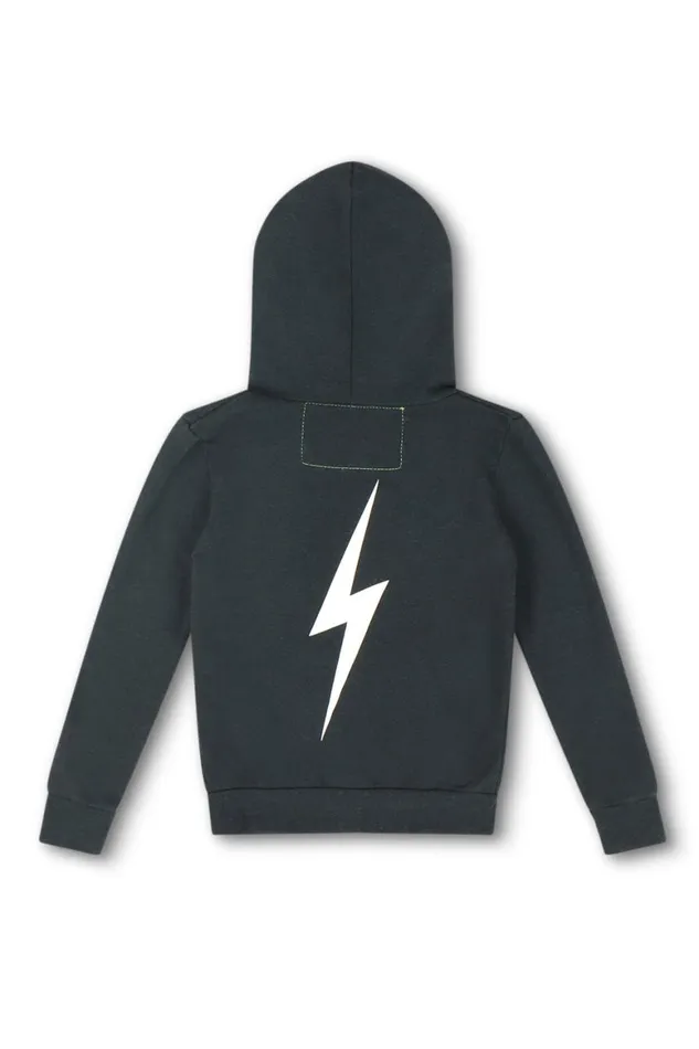 Kids Hoodies Aviator Nation Bolt Print Zip Hoodie 8211 Charcoal White