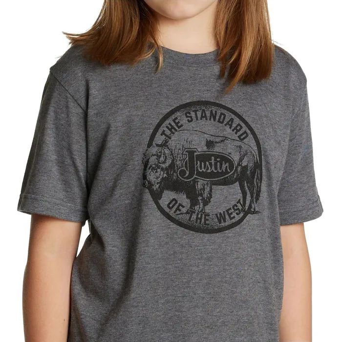 KIDS Justin Kid039s Free Range Bison Tee Charcoal Heather Justin Boots Tshirts and Tops KIDS Justin Kid039s Free Range Bison Tee Charcoal Heather Justin Boots Tshirts and Tops