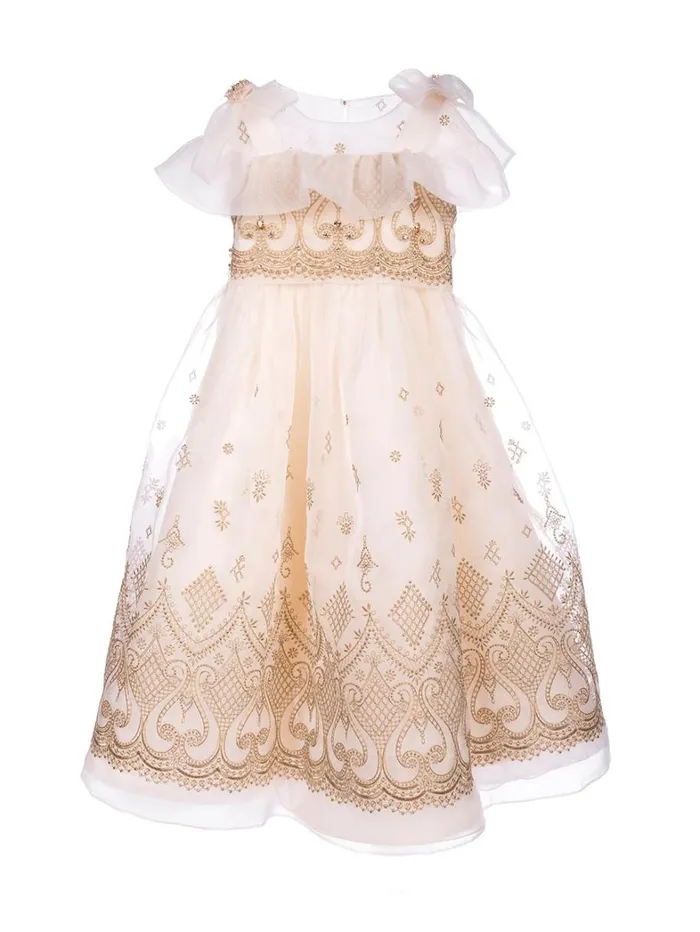 Kids Marchesa Gowns Embroidered Organza Gown Gold