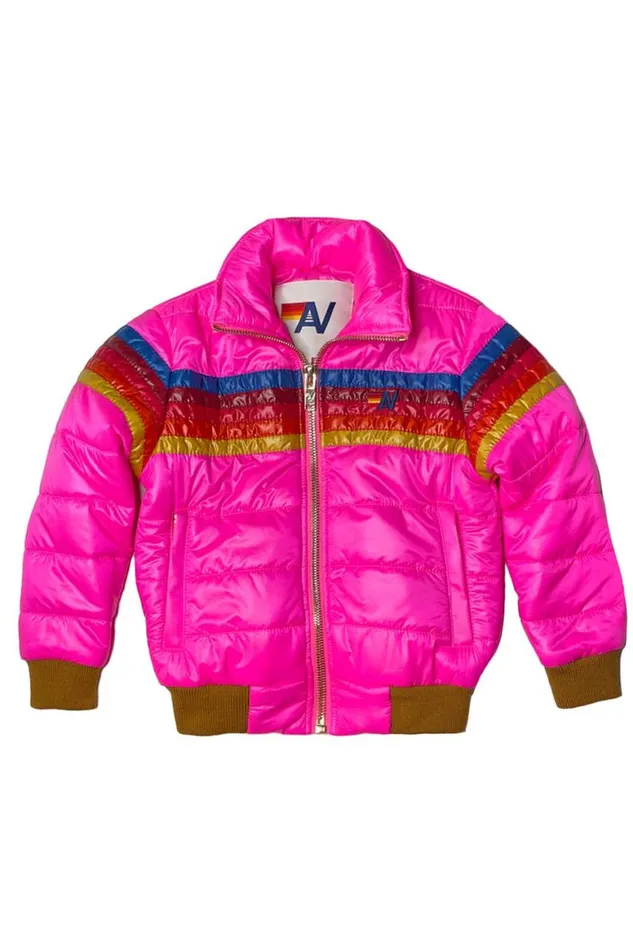 Kids Outerwear Aviator Nation 5 Stripe Traveler Jacket 8211 Neon Pink Glossy