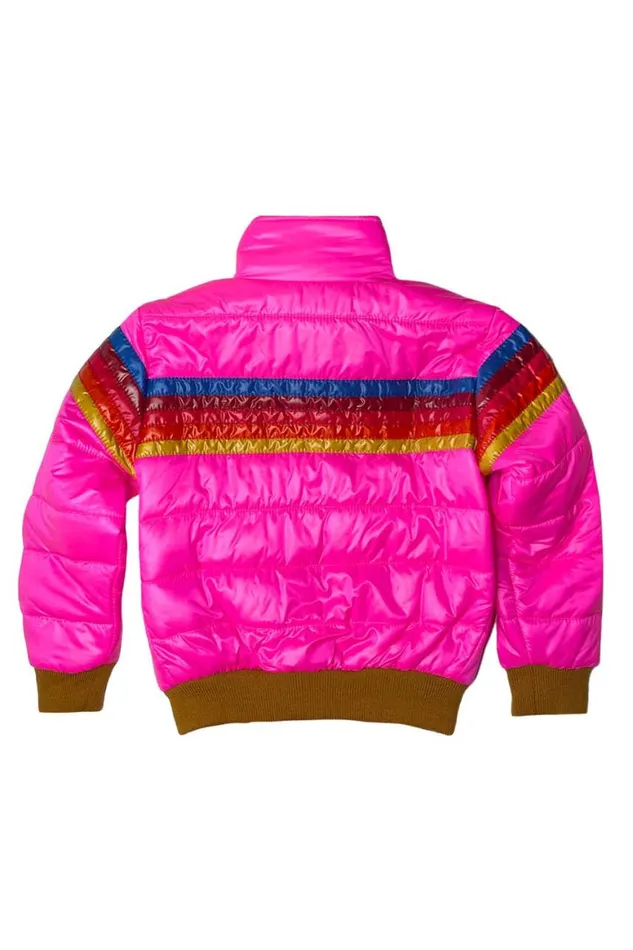 Kids Outerwear Aviator Nation 5 Stripe Traveler Jacket 8211 Neon Pink Glossy