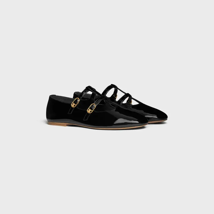 Les Ballerines Celine Double Strap Mary Jane In Patent Calfskin Black Women CELINE LOAFERS AND FLATS