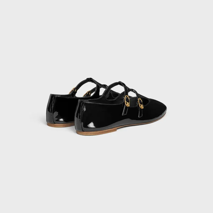Les Ballerines Celine Double Strap Mary Jane In Patent Calfskin Black Women CELINE LOAFERS AND FLATS