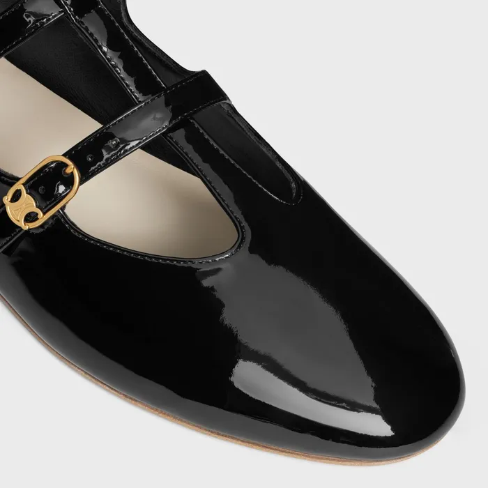 Les Ballerines Celine Double Strap Mary Jane In Patent Calfskin Black Women CELINE LOAFERS AND FLATS
