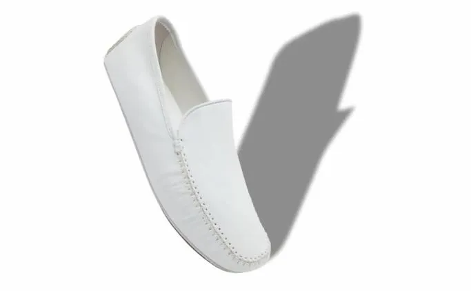 Loafers Men Manolo Blahnik MAYFAIRWhite Nappa Leather Driving Shoes