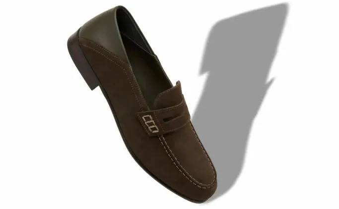 Loafers Men Manolo Blahnik PLYMOUTHDark Khaki Suede Penny Loafers