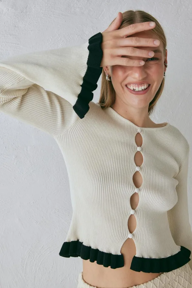 Long Sleeve Women VRG GRL Zoey Knit Top Cream Long Sleeve Women VRG GRL Zoey Knit Top Cream