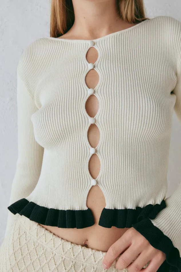 Long Sleeve Women VRG GRL Zoey Knit Top Cream Long Sleeve Women VRG GRL Zoey Knit Top Cream
