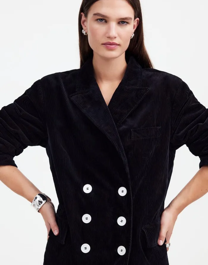 Madewell Alexa Chung For Madewell DoubleBreasted Blazer In Corduroy Jet Black Women Coats Jackets