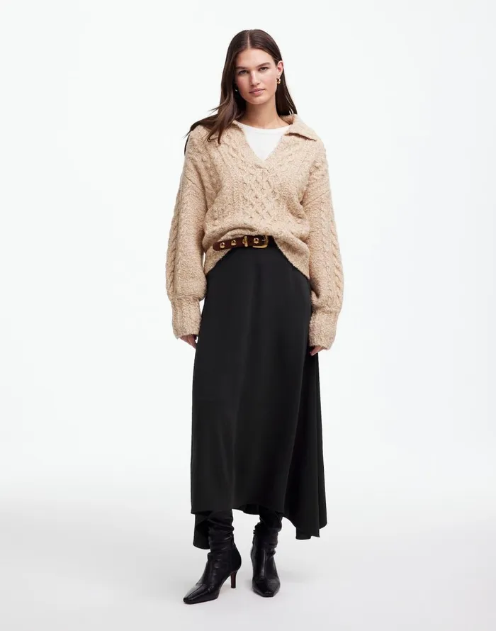 Madewell Asymmetric Midi Skirt True Black Women Skirts