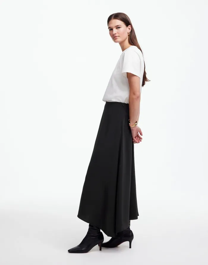 Madewell Asymmetric Midi Skirt True Black Women Skirts